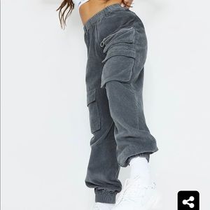 Charcoal Velour Cord Cargo Pant